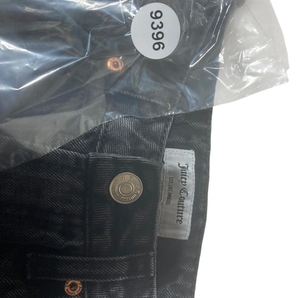 Juicy Couture Lunita Black Wash Denim Jeans High Rise Wide Leg‎ Raw Hem Size 24